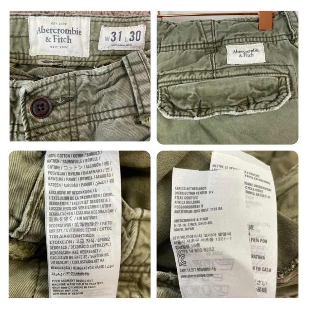Abercrombie & Fitch Men’s Y2K Army Green Cotton Utility Cargo Pants Size 31X30